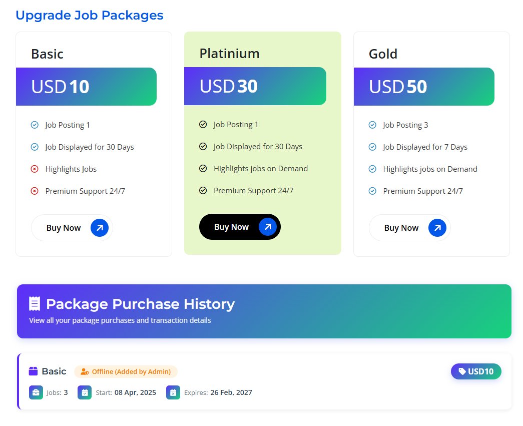 Jobs Portal payment history and revenue dashboard